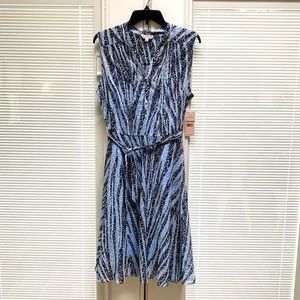 Nanette Lepore Windswept Blue Lined Tie Waist Sleeveless Dress 14